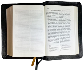 Standardbibel, Leder, schwarz, Goldschnitt mit Notizseiten, Schutzklappen