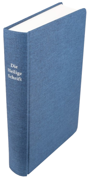 Schreibrandbibel, klein, Leinen, blau